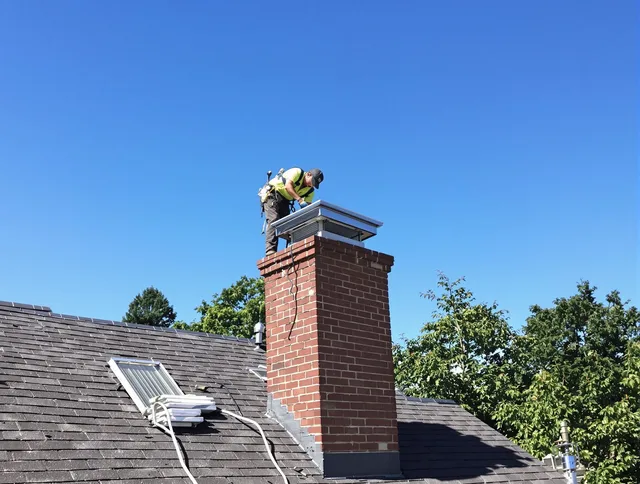 Willowick Chimney Sweep technician measuring a chimney cap in Willowick, OH