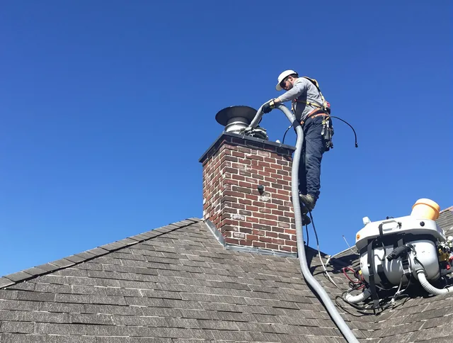 Dedicated Willowick Chimney Sweep team member cleaning a chimney in Willowick, OH