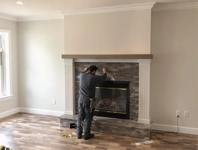 Willowick Chimney Sweep finishing a custom fireplace install in Willowick, OH